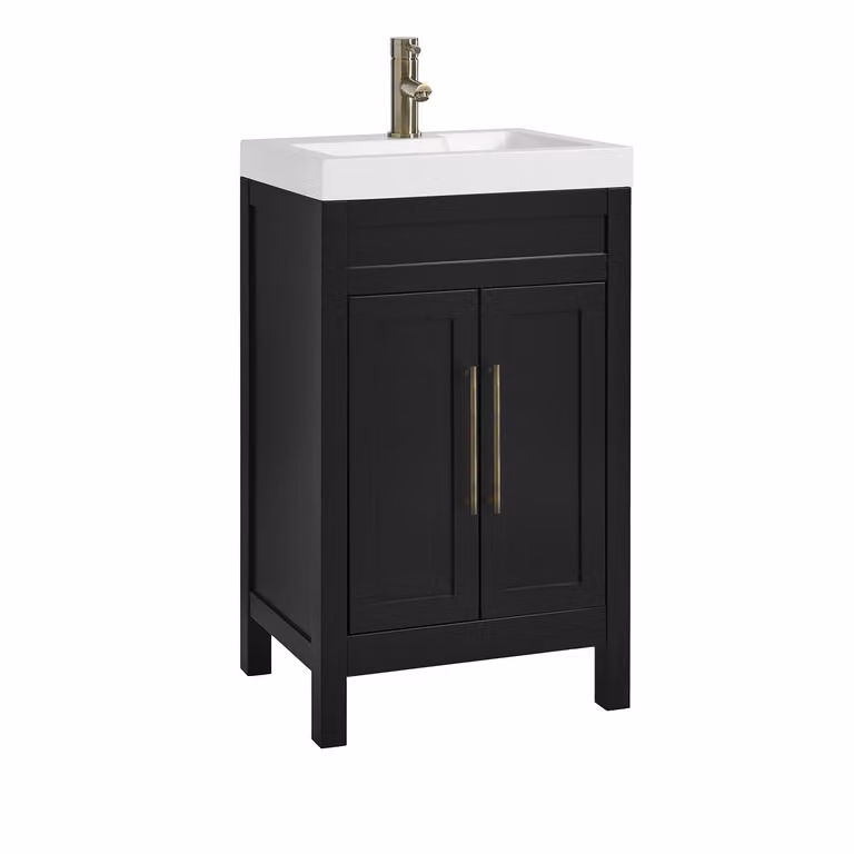 Mobile Bagno Grigio Nero da 500mm con Lavabo e Maniglia Classica con Barra a T in Ottone Spazzolato - Warwick