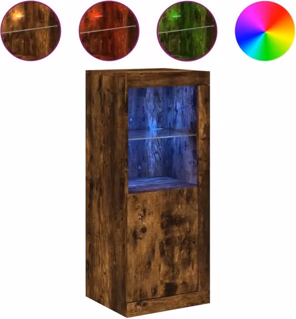 Credenza moderna con luci LED in rovere fumo per la tua zona pranzo, L: 41 cm, P: 37 cm, H: 100 cm – 1