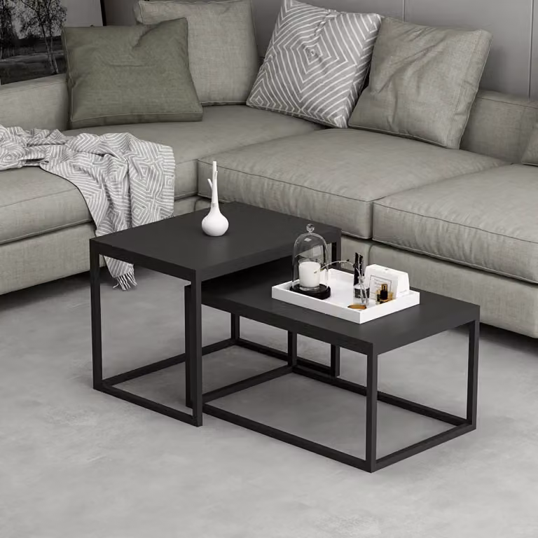 Set di 2 tavolini Aabenraa Tavolino in truciolato e metallo Nero, opaco