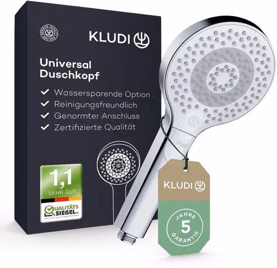 Soffione doccia universale a risparmio idrico, 3 tipi di getto (corpo, capelli, pelle), soffione facile da pulire, Ø 11,7 cm, cromato.