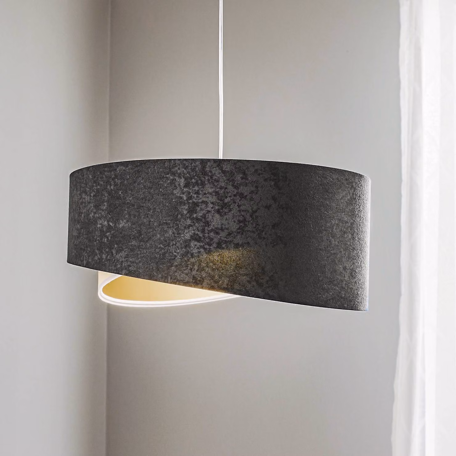 Lampada a sospensione Vivien Maco Design, dimmerabile, Alluminio / Grigio / Zincato, Soggiorno / Sala da pranzo, Tessuto / Stoffa / Seta, Moderno, Lampada a sospensione