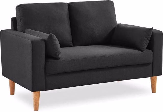 Divano a 2 posti Sweeek in tessuto grigio antracite con stile scandinavo e gambe in legno
