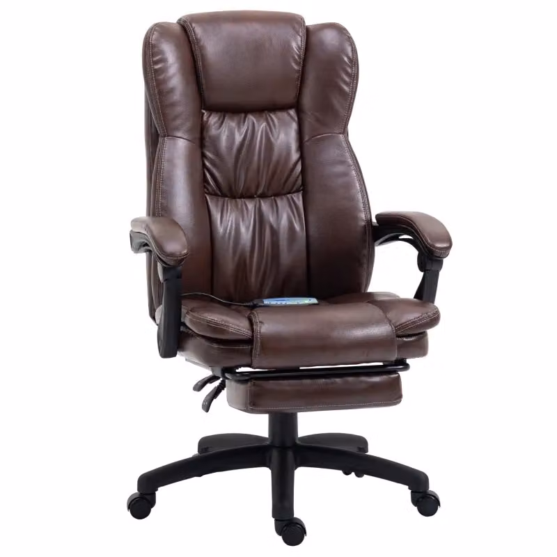 Sedia da ufficio ergonomica WISHDOR in similpelle marrone con poggiatesta, poggiapiedi e rotelle, L: 68.5 cm, P: 68.5 cm, H: 121 cm – 2