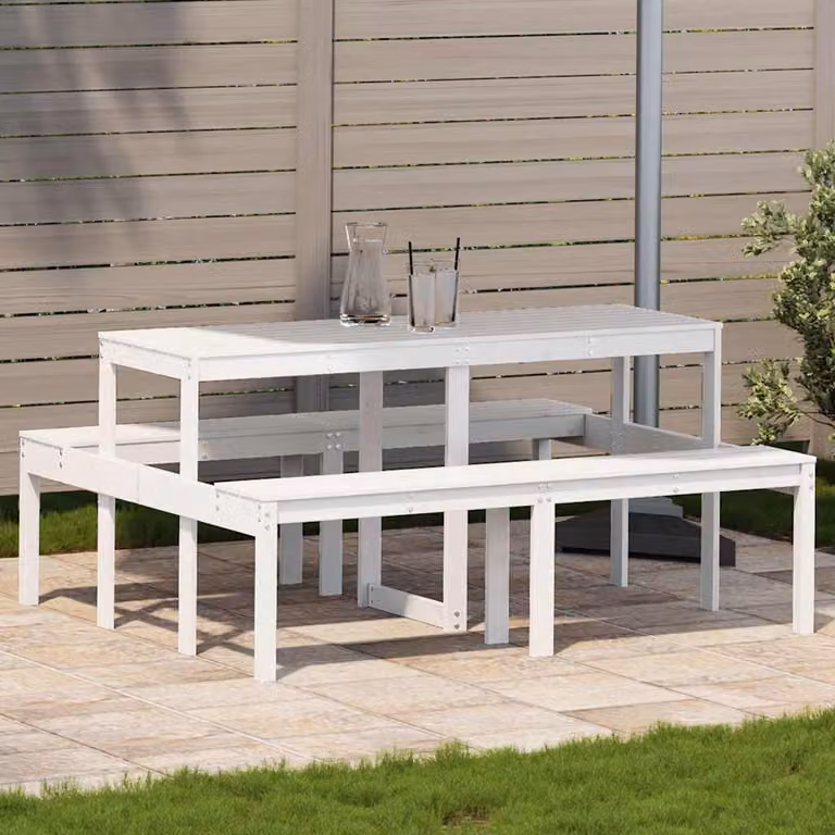 vidaXL Tavolo da Picnic in Legno di Pino Massello Bianco L: 160 cm, P: 134 cm, H: 75 cm