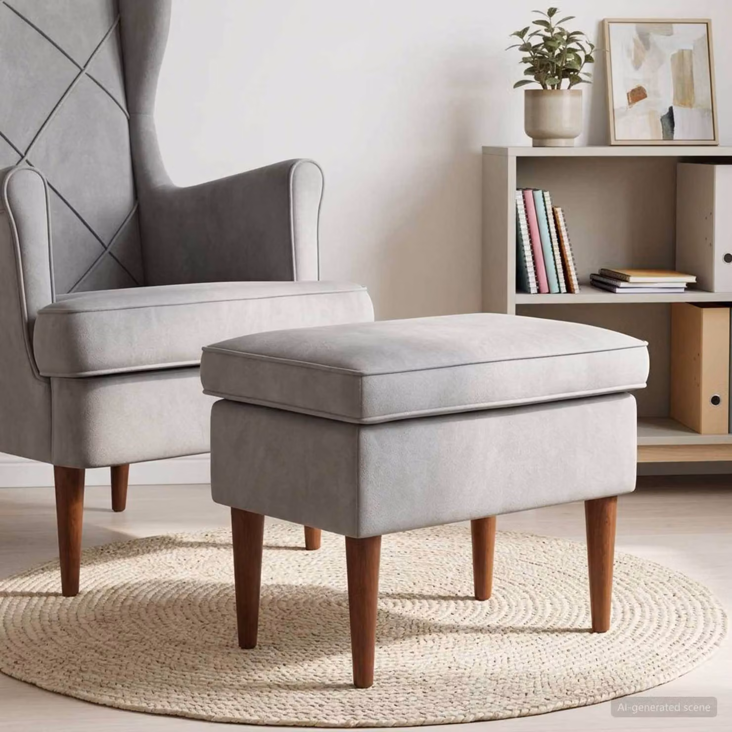 Poggiapiedi vidaXL in Velluto Grigio con Struttura in Legno L 55 x P 35 x H 41 cm