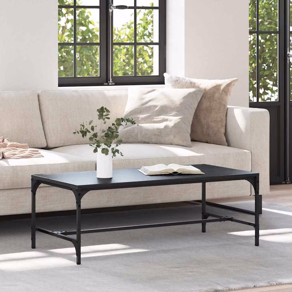 vidaXL Tavolino da salotto moderno in MDF laminato rovere e nero L/P/H: 100 x 50 x 35 cm