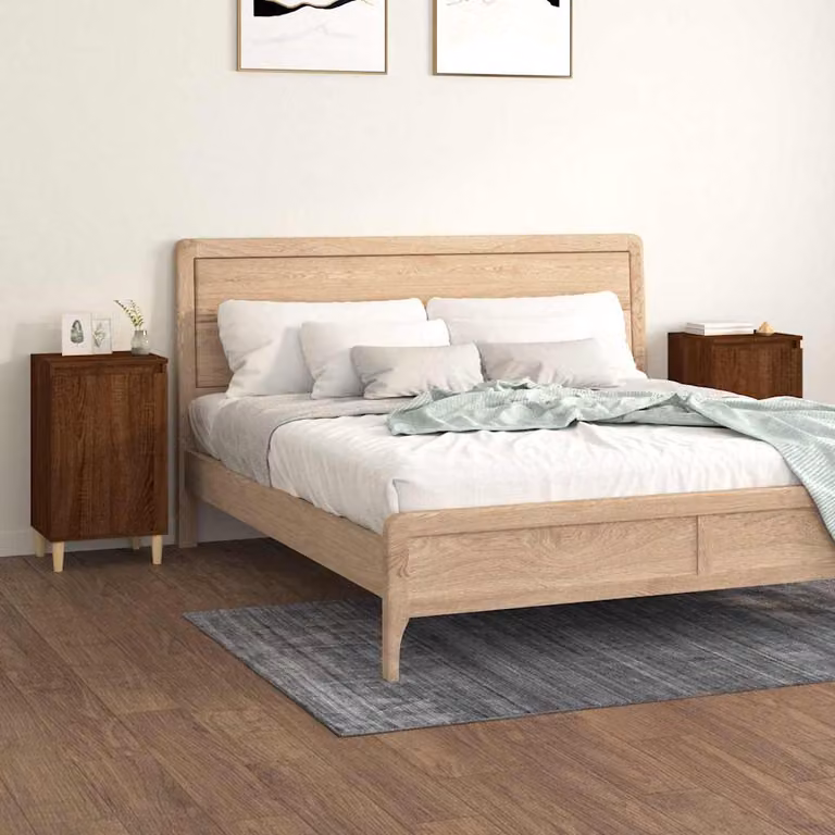 Set di 2 comodini vidaXL in legno multistrato e MDF, colore rovere marrone, L 40 cm x P 35 cm x H 70 cm