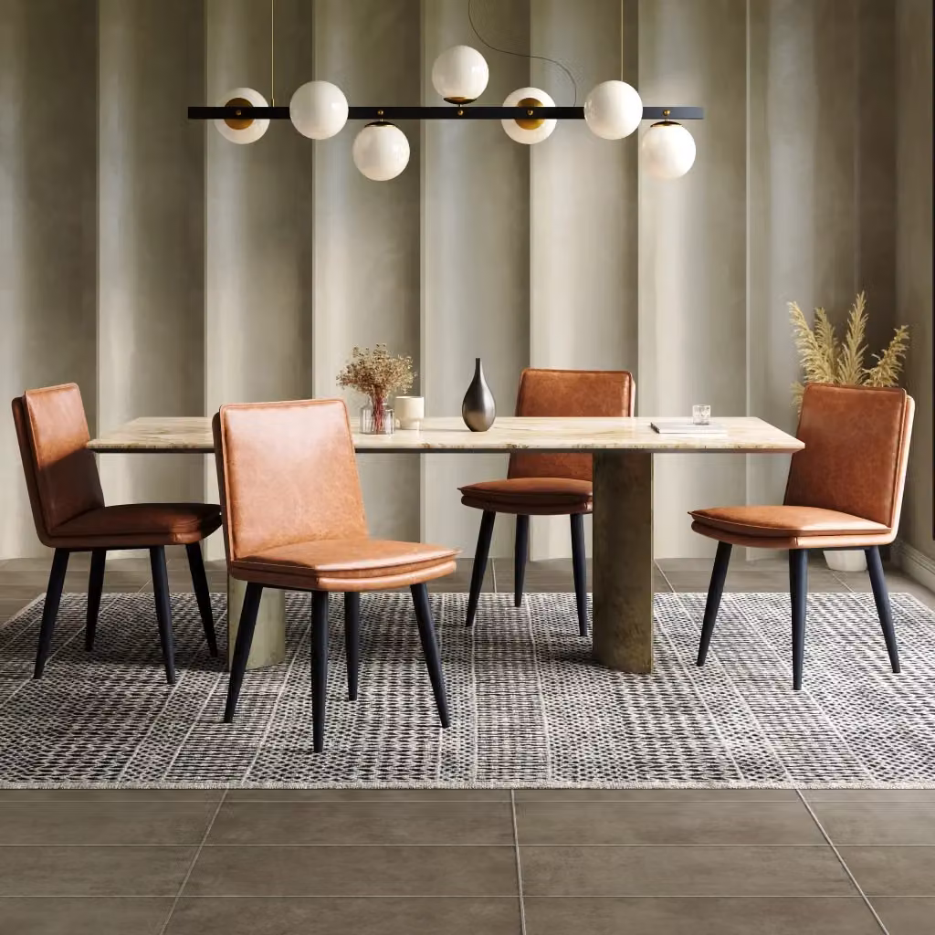 Set di 2 sedie da pranzo moderne MIVRAY in ecopelle marrone con cuscino a doppio strato e gambe in metallo – 2
