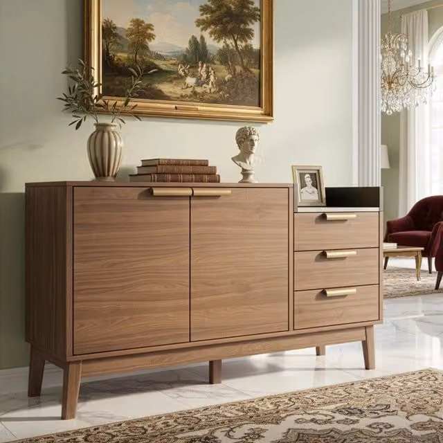Cassettiera con Anta e Piano Effetto Marmo ¨C MINIMAL ¨C Rovere, 3 Cassetti, 120x40x77