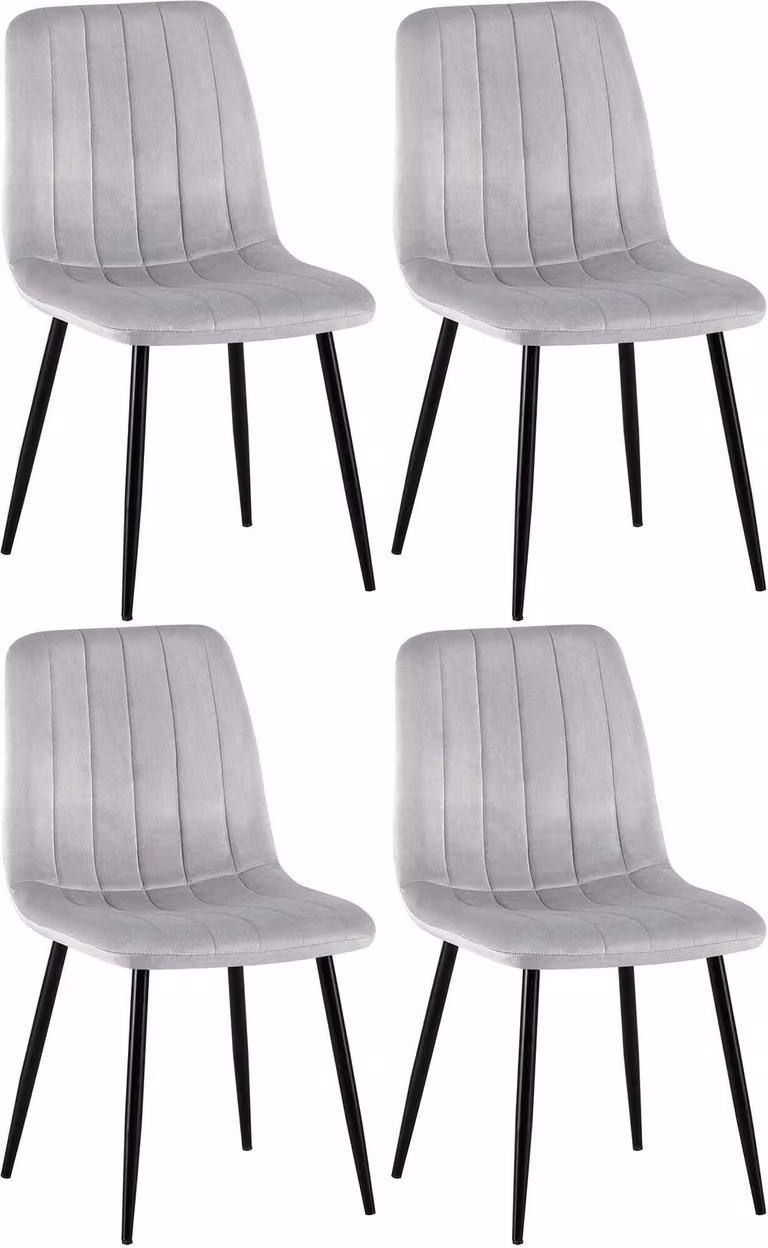 Set di 4 sedie Dijon con schienale, colore grigio, materiale: velluto