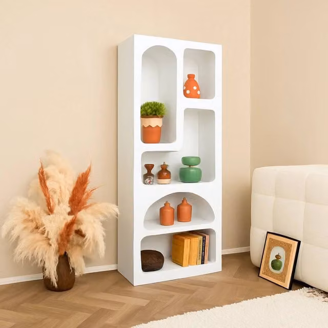 Credenza Arsenio, Buffet da soggiorno, Madia da salotto, Dispensa da cucina, 60x32h150 cm, Bianco