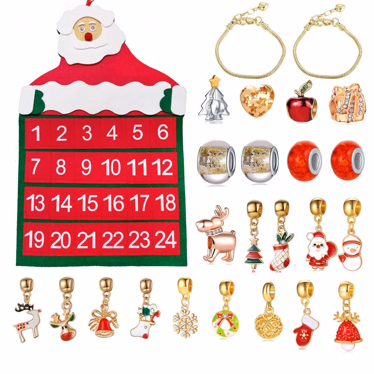 Calendario dell'Avvento a tema gioielli 2026 – 24 giorni – Set di braccialetti per bambine – Set di creazione di gioielli – 2 collane + 22 ciondoli – Regalo di Natale – 24 scomparti