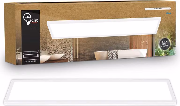 B.K.Licht Pannello LED piatto 98x20cm squadrato 36W 4800lm 4000K bianco neutro protezione dagli spruzzi d'acqua bianco - Lampada da soffitto bagno cucina soggiorno