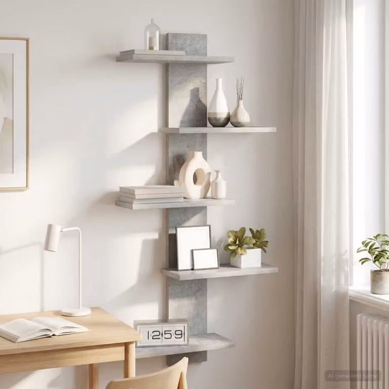 vidaXL Mensola a muro flottante moderna Grigio, L: 48,5 cm, P: 15 cm, H: 101 cm