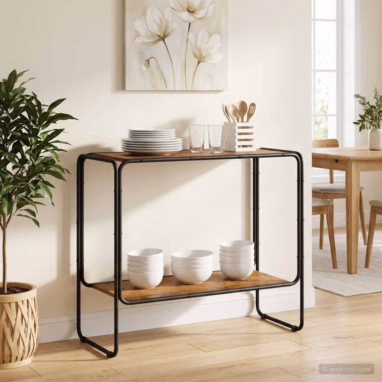 Credenza in stile industrial vidaXL in legno antico e metallo, colore marrone, L 93.5 cm x P 38 cm x H 75 cm