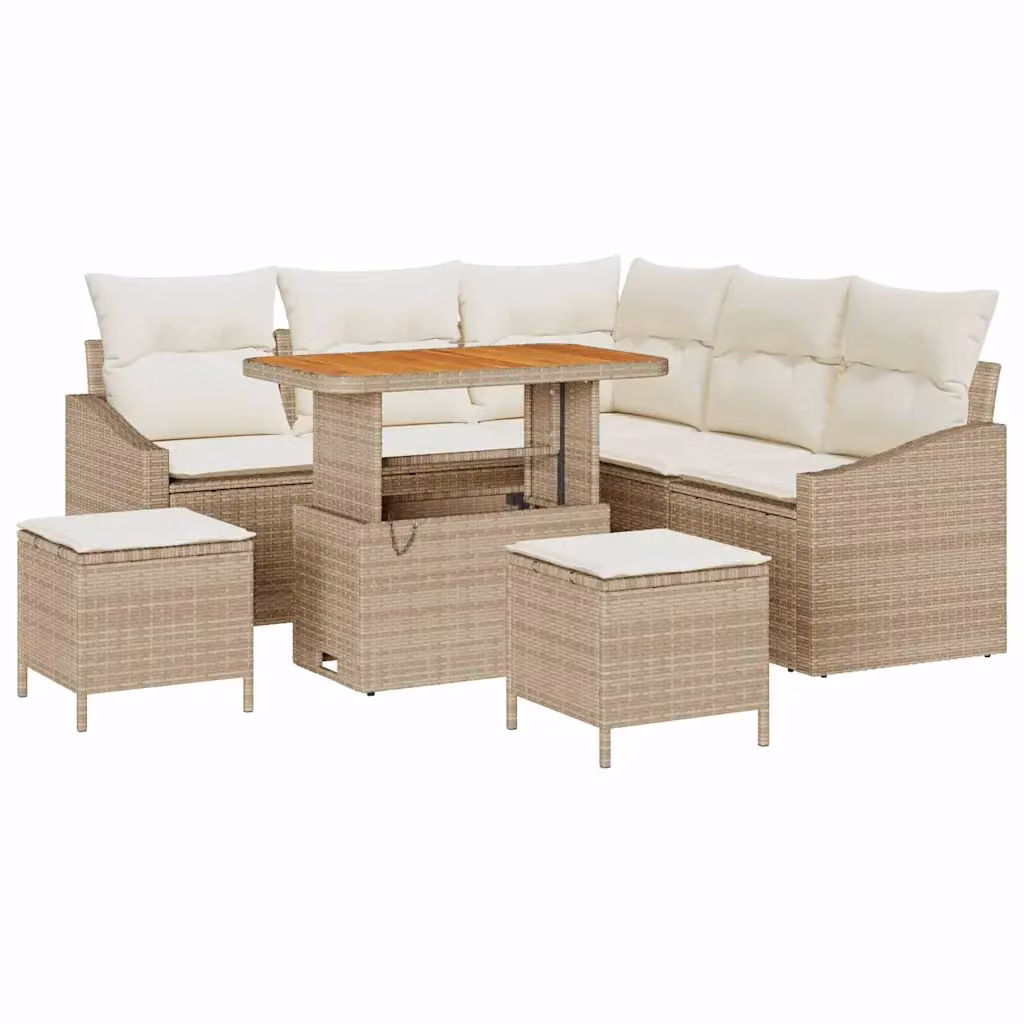 Set Divano da Giardino vidaXL a Forma di L con 8 Posti, Colore Beige, in Rattan con Cuscini e Struttura in Acciaio Verniciato a Polvere