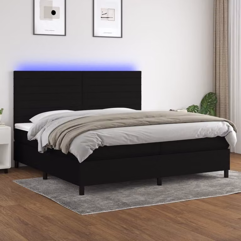 Maison Exclusive - Letto a Molle Materasso e LED Nero 200x200cm in Tessuto