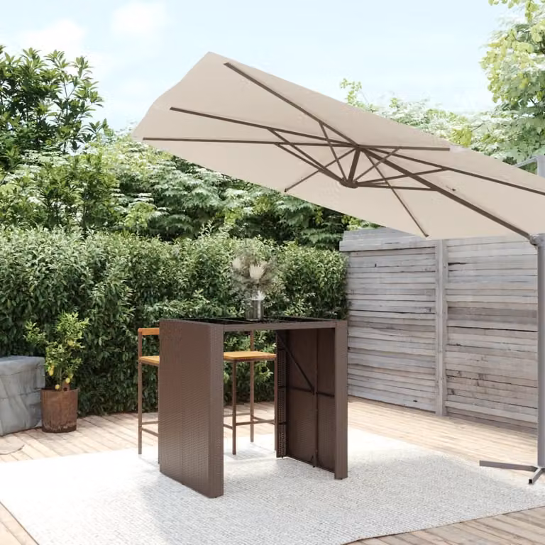 vidaXL Tavolo Bar Moderno in Polyrattan Marrone con Piano in Vetro L: 105 cm, P: 80 cm, H: 110 cm