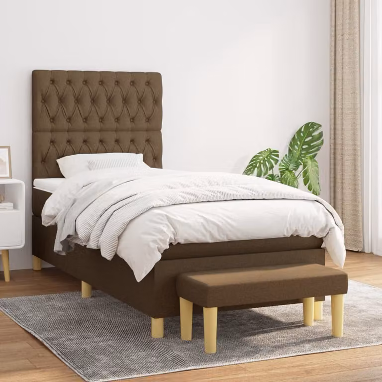 vidaXL Giroletto a Molle Ibrido con Materasso in Tessuto Marrone e Bianco L/P/H: 190 x 90 x 128 cm