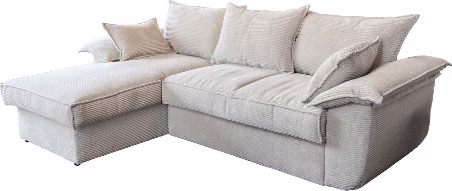 KAWOLA Divano DAMETO Divano letto ad angolo Divano letto con contenitore Cord white Recamiere sinistra