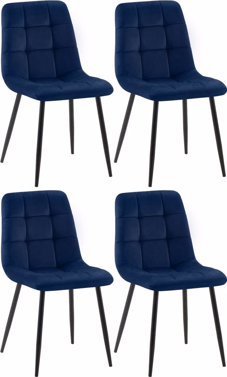 set di 4 sedie da pranzo - sedie da pranzo - posizione di seduta comoda, facile da pulire | Colore: Blu | Materiale: Morbido