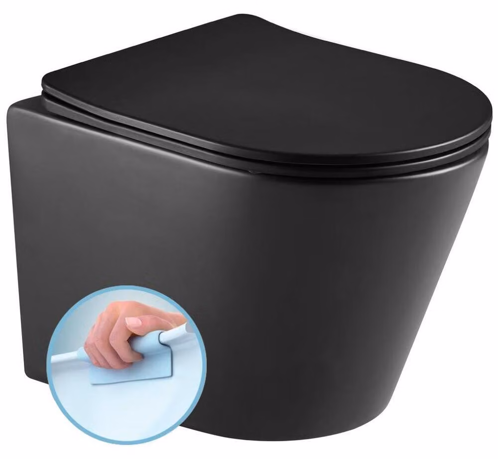 WC sospeso PACO, senza bordo, 36x53 cm, nero opaco