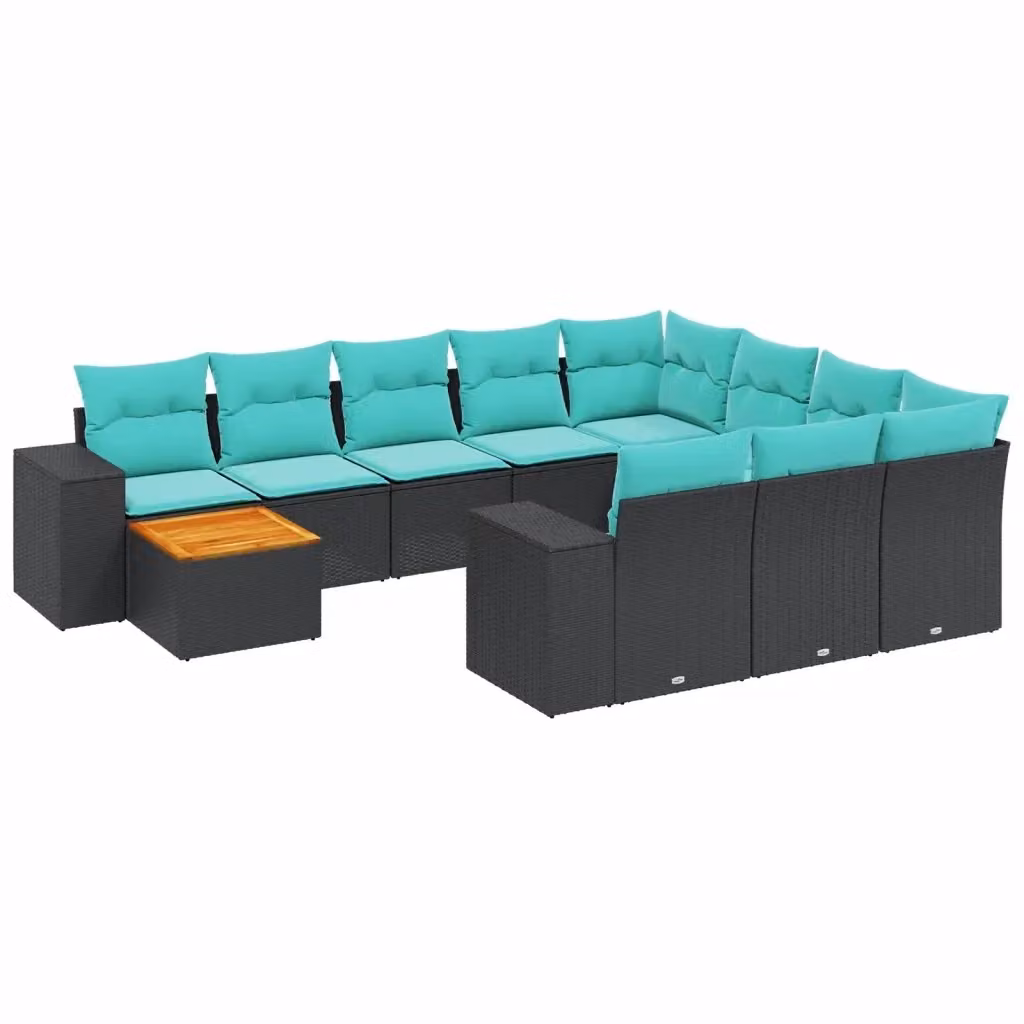 Set di divani da giardino vidaXL in polyrattan nero con cuscini e tavolino da esterno a forma di L – 2