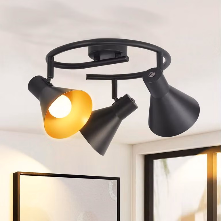 ZMH Lampada da soffitto nera Faretto da soffitto a 3 fiamme Corridoio cucina E14 Vintage orientabile 330° Industriale retrò Faretto da soffitto in metallo per camera da letto Spogliatoio Rotondo