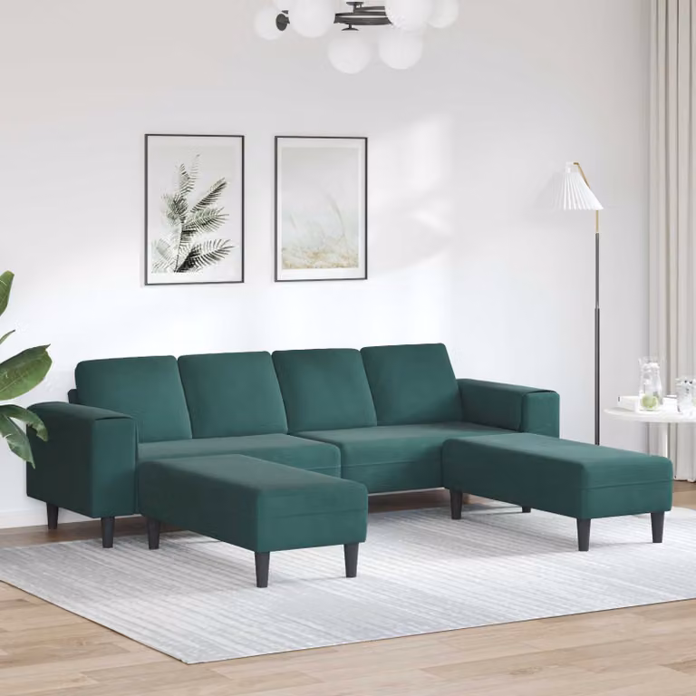 Divano angolare a L moderno vidaXL in tessuto verde con cuscini, ideale per il tuo soggiorno