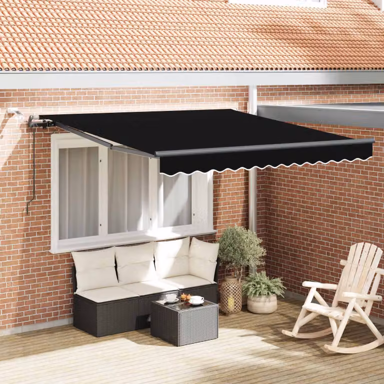 Tenda retrattile vidaXL con bracci pieghevoli in poliestere e alluminio, colore nero, L 350 x P 250 cm, con telecomando