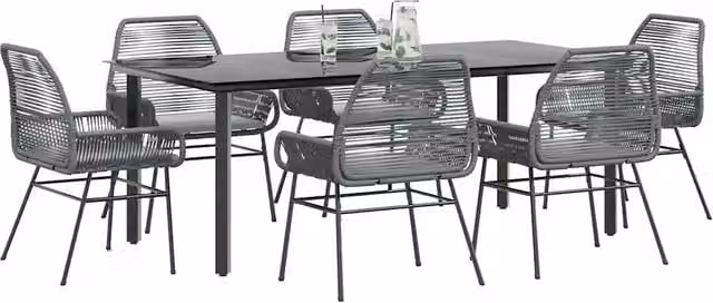 Set da Pranzo da Giardino 7 pz con Cuscini Polyrattan Vetro 3334581
