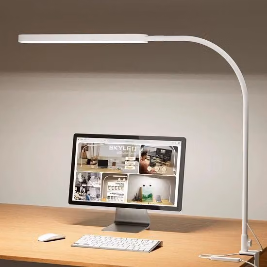 Lampada da scrivania a LED con clip regolabile e timer, luce protettiva per gli occhi con controllo touch, colore bianco