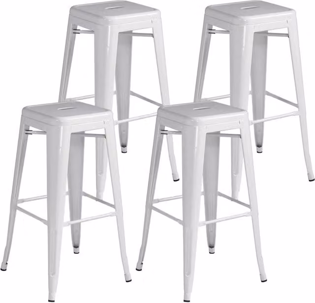 Set 4 Sgabelli Impilabili 44x44x77 cm in Lamiera Galvanizzata Avorio