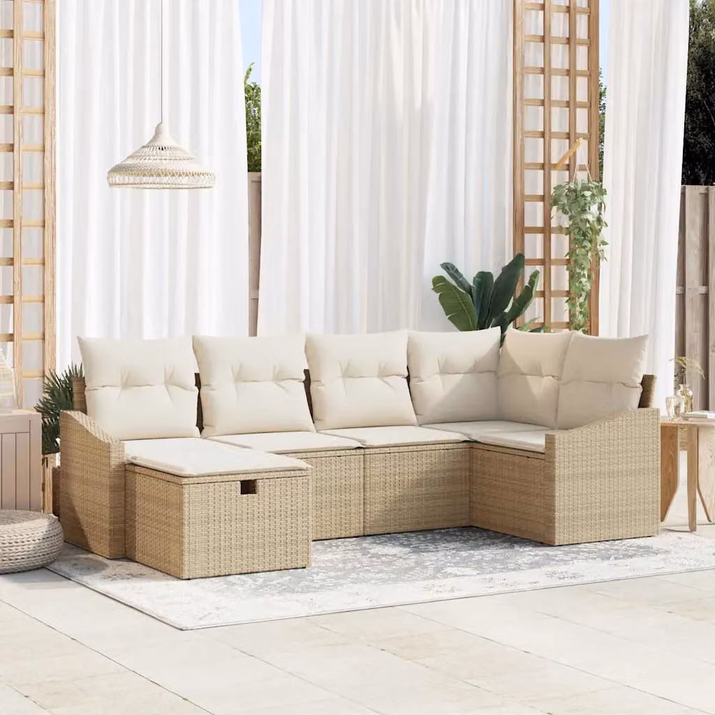 Set di divani da giardino vidaXL a forma di L in rattan beige con 7 pezzi e cuscini inclusi