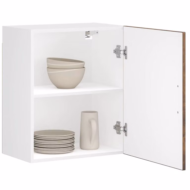 Set di 2 pensili da cucina moderni vidaXL in legno e MDF, colore bianco e marrone, con ante a battente e ripiani interni, montaggio a parete