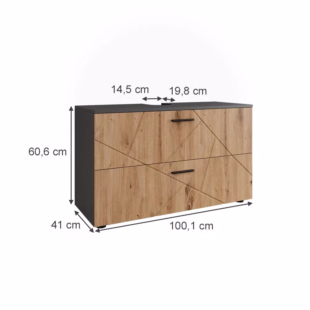 Mobiletto per lavabo Irma Vicco Antracite e Rovere con 2 cassetti L: 100.1 cm, P: 60.6 cm – 2