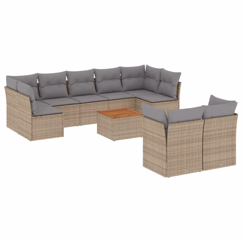 Set Divano da Giardino a L vidaXL in Polyrattan con Cuscini Beige e Grigio e Tavolino da Esterno – 2