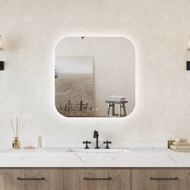 Specchio da bagno ovale Aica Italy con retroilluminazione LED, funzione antiappannamento e touch switch, L: 80 cm, H: 80 cm