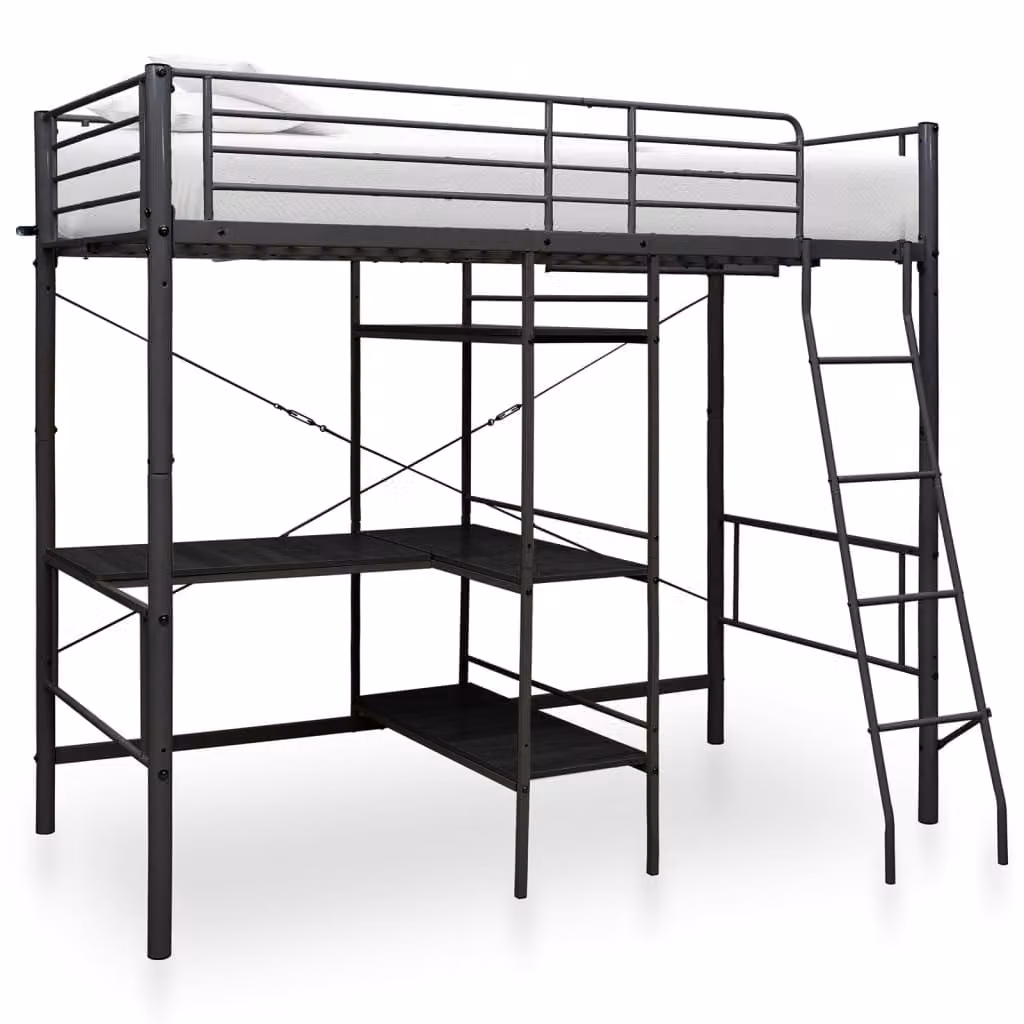 The Living Store Letto a castello con tavolo struttura in metallo nero 90x200 cm