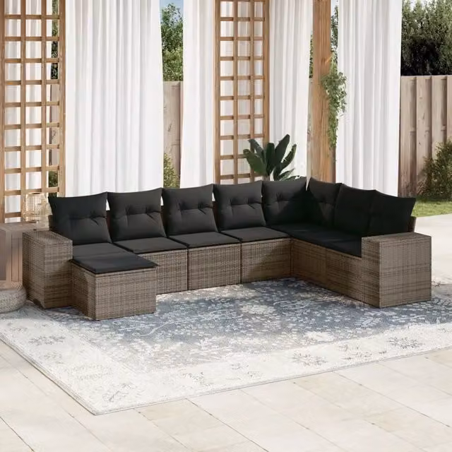 Set Divano da Giardino 8 pz con Cuscini Grigio in Polyrattan 3255297