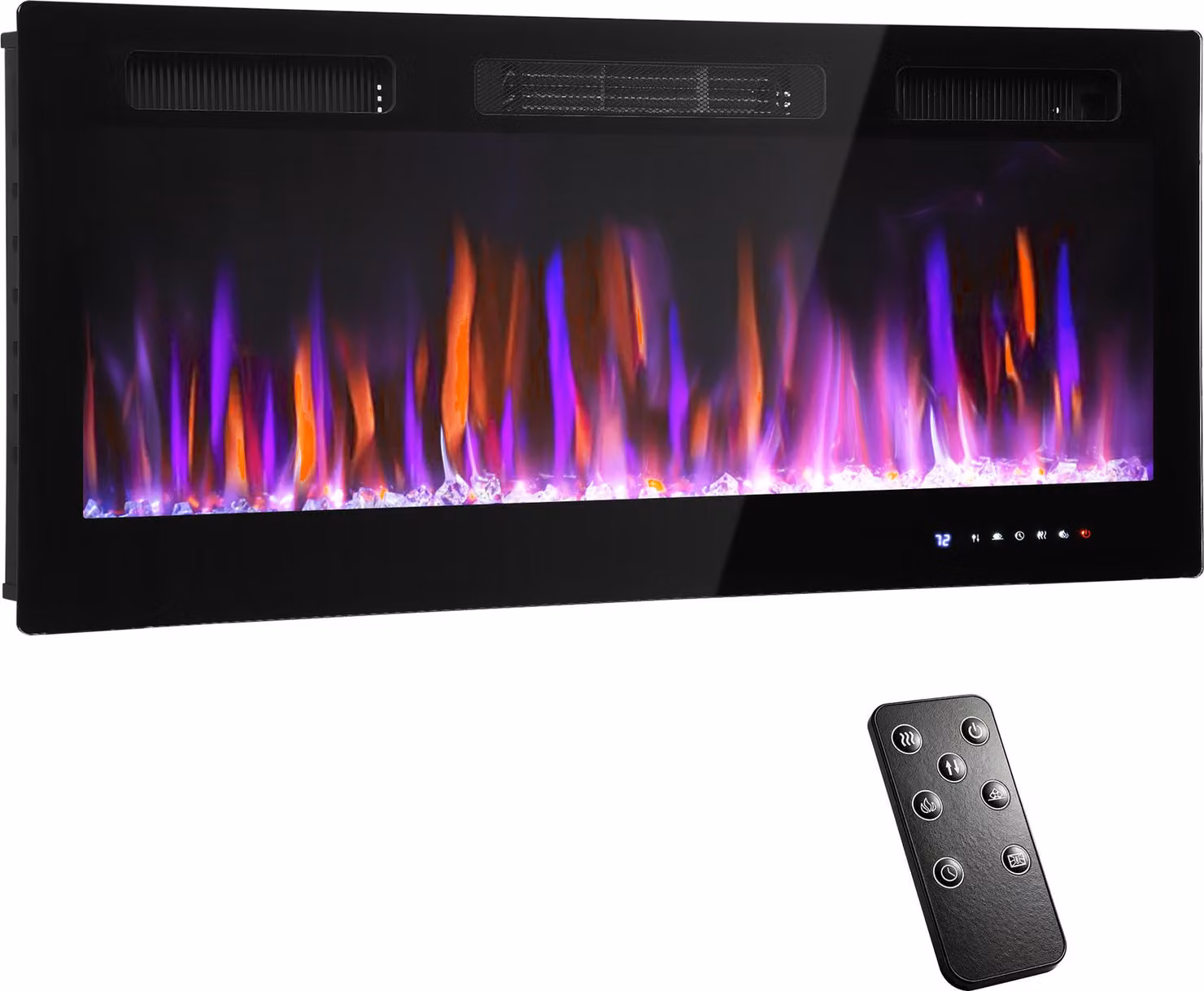 Camino elettrico HOMCOM con funzione riscaldante, 11 effetti fiamma colorati, 12 colori dei cristalli