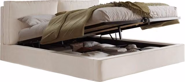 Letto matrimoniale 180x200 con contenitore idraulico， rete a doghe e testiera imbottita in velluto beige per camera da letto moderna， senza materasso