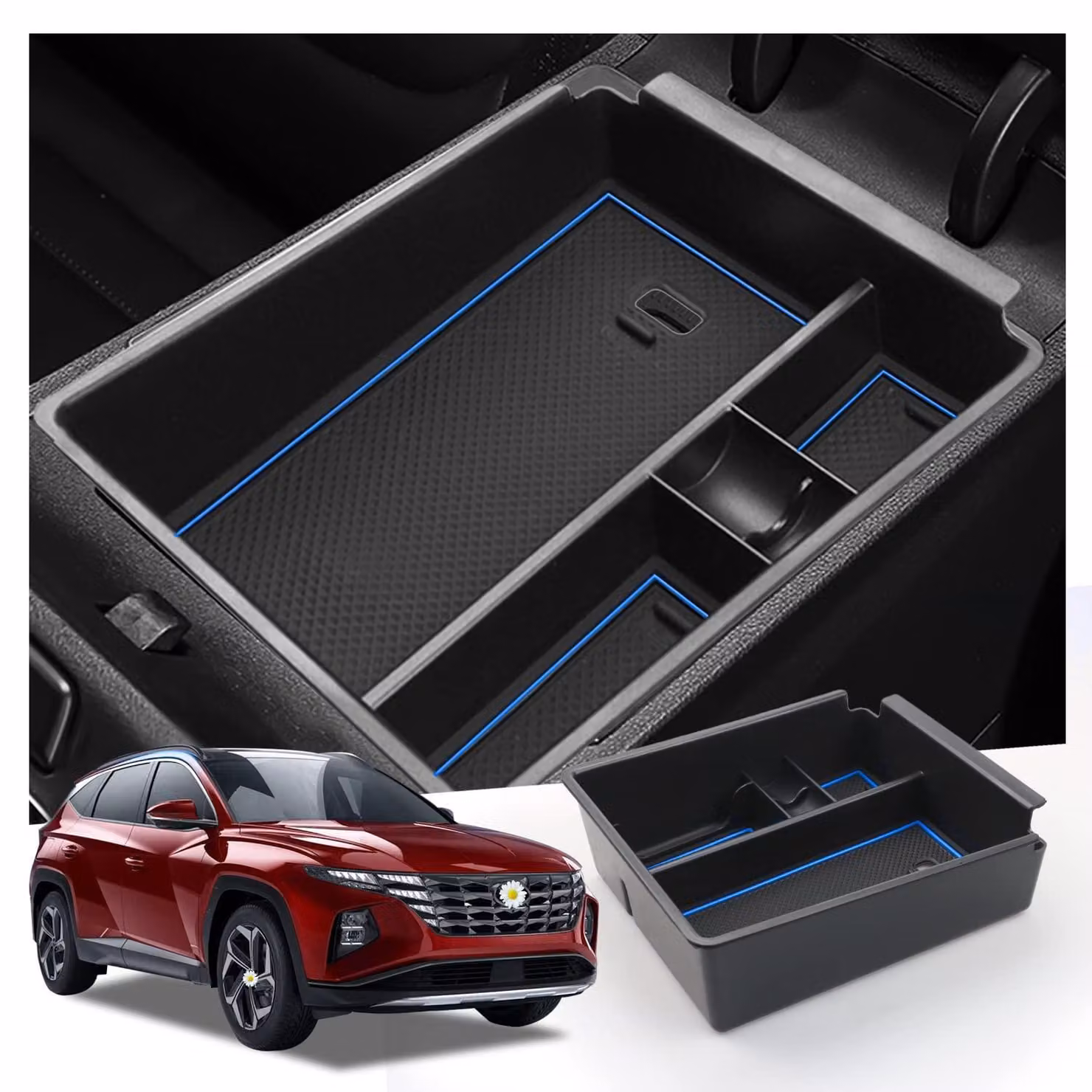 Contenitore portaoggetti per la console centrale, compatibile con Hyundai Tucson NX4, cambio automatico, dal 2021 al 2024, colore blu