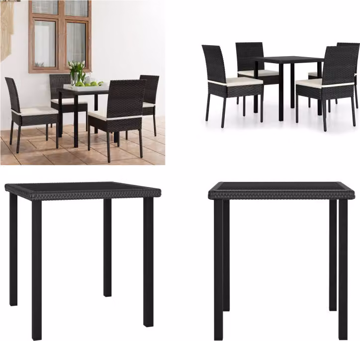 vidaXL Gruppo da pranzo da giardino 5 pezzi in poly rattan nero - Gruppo da pranzo da giardino - Gruppi da pranzo da giardino - Gruppo di sedute - Gruppi di sedute