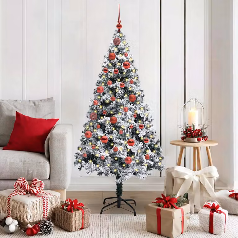 Albero di Natale artificiale moderno vidaXL verde con 150 LED bianco caldo, Altezza: 150 cm