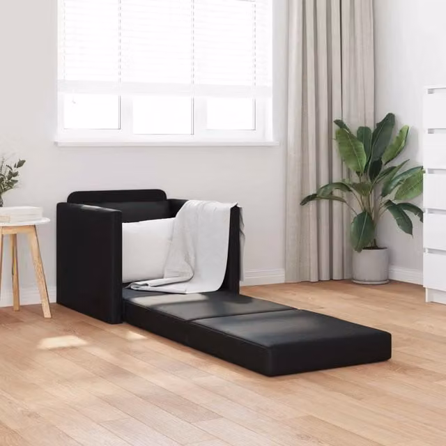 Divano letto moderno vidaXL in pelle artificiale nero L: 74 cm, P: 77 cm, H: 81 cm – 1