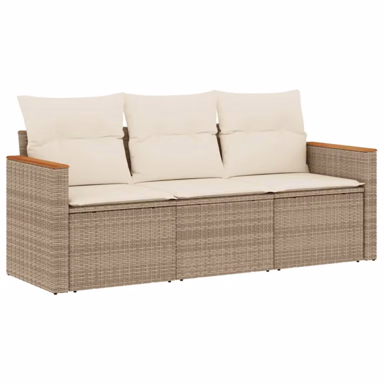 Set Divano da Giardino 3 pz con Cuscini Beige in Polyrattan