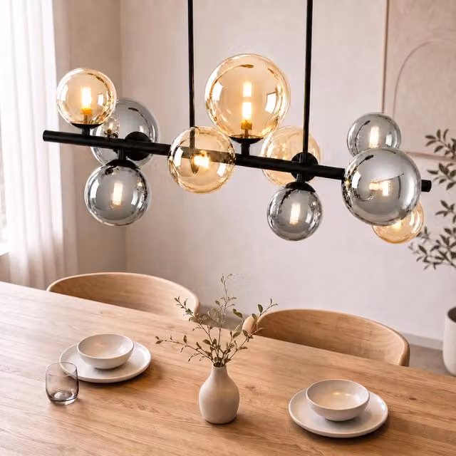 ZMH Lampada a Sospensione Vintage in Vetro Trasparente e Metallo Nero con 10 Luci G9 – 1