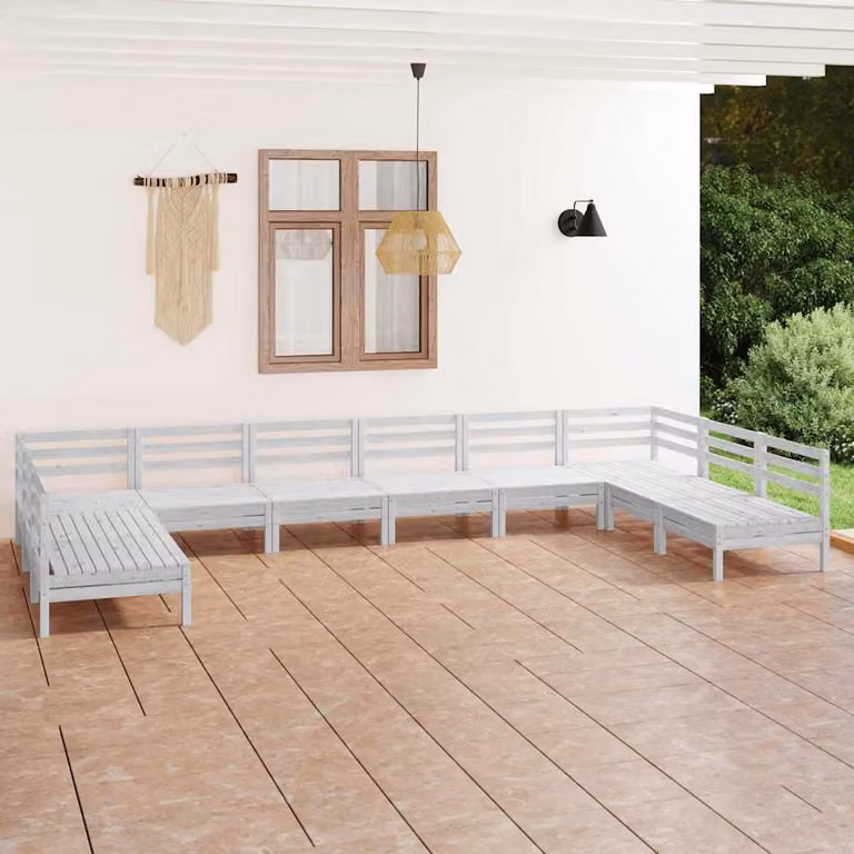 Set Salotto da Giardino vidaXL a Forma di U in Legno di Pino Bianco con Cuscini