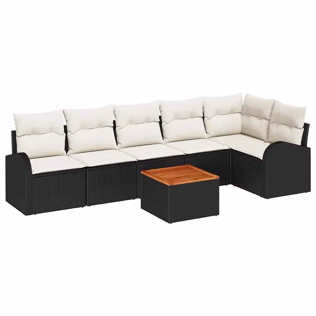 Set da giardino moderno vidaXL composto da 7 pezzi con divano a L, elementi angolari, tavolino da caffè e cuscini in tessuto, colore nero e beige – 2